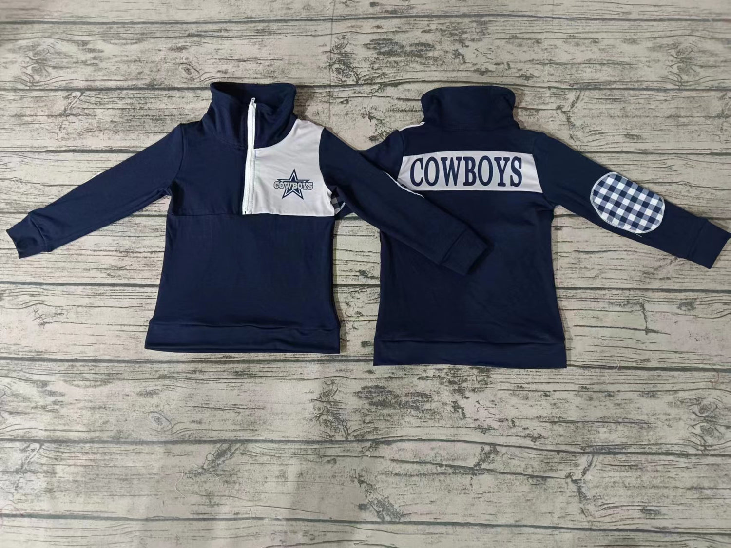 MOQ 3 pcs navy cowboy plaid boy team pullover
