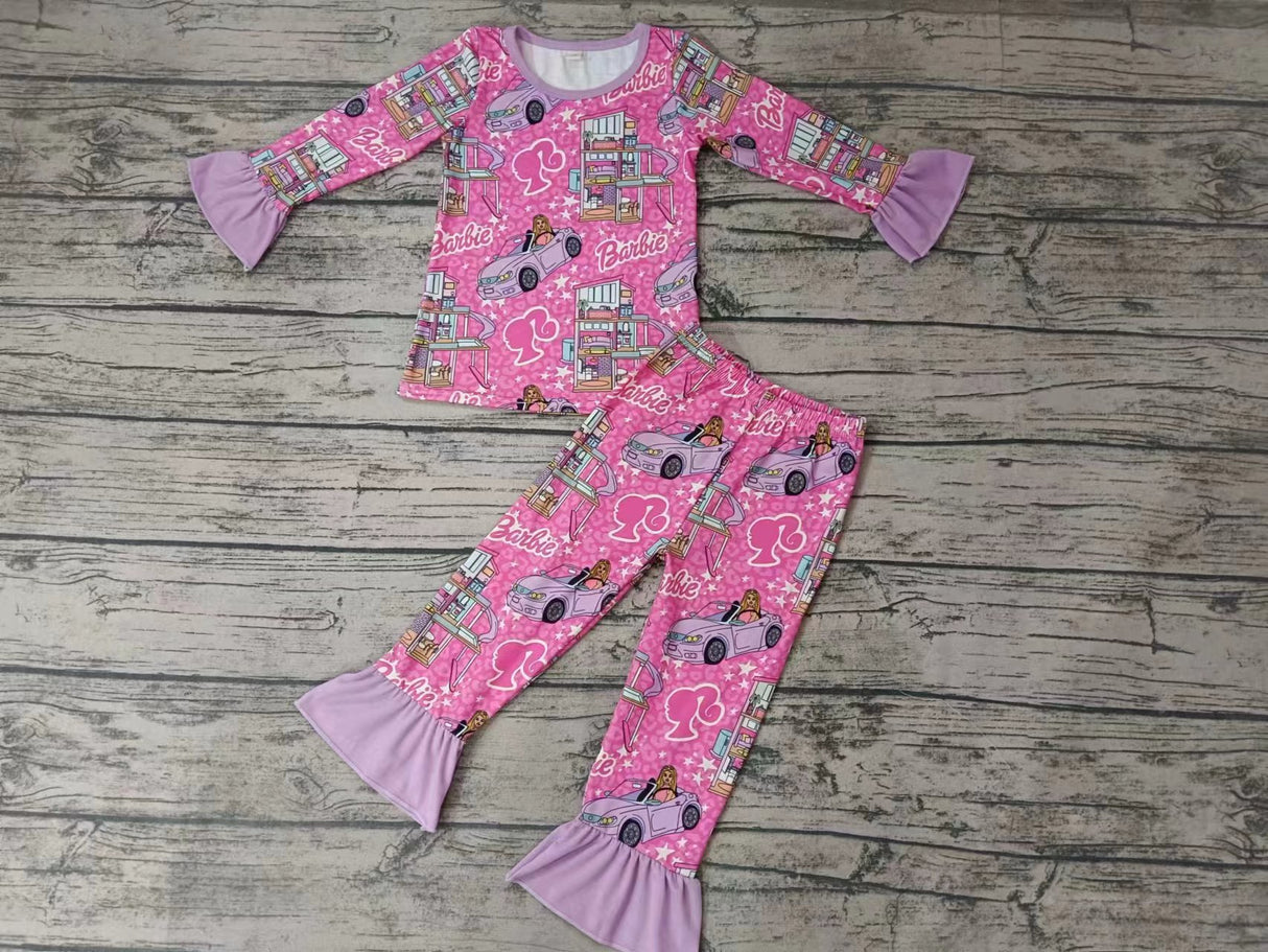 MOQ 3 pcs lavender long sleeves party girls pajamas
