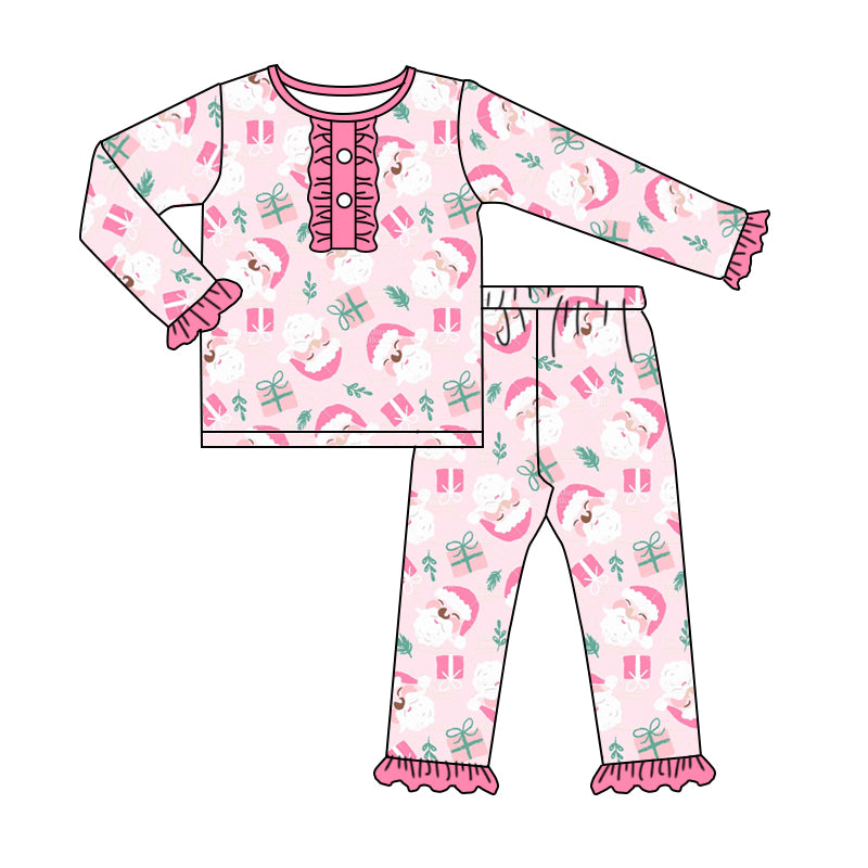 MOQ  5 pink santa gifts girls Christmas pajamas