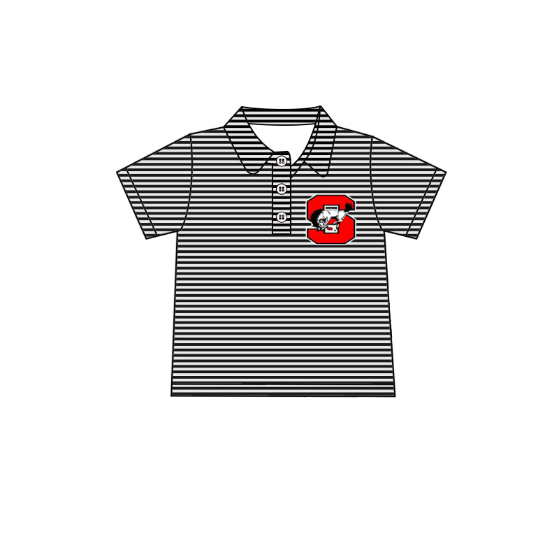 MOQ 3 pcs short sleeves black stripe red boys team polo shirt