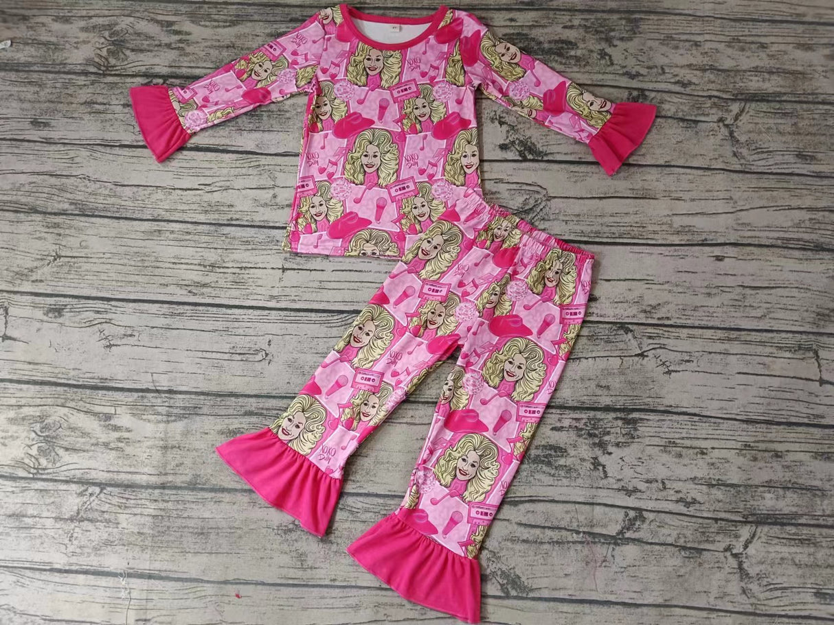 MOQ 3 pcs hot pink long sleeves singer girls pajamas