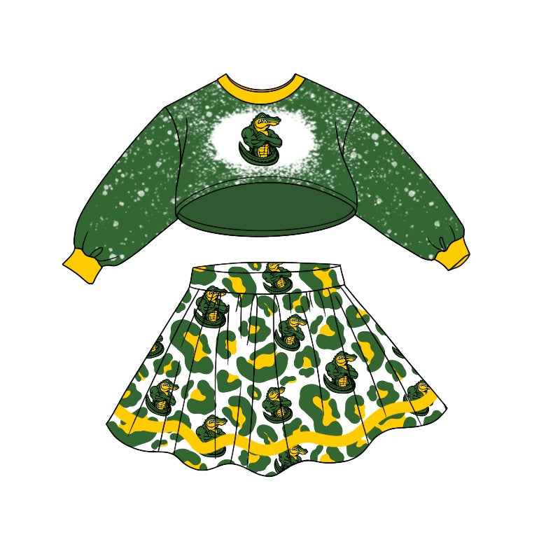 MOQ 5 green bleached top leopard skirt girls team clothes