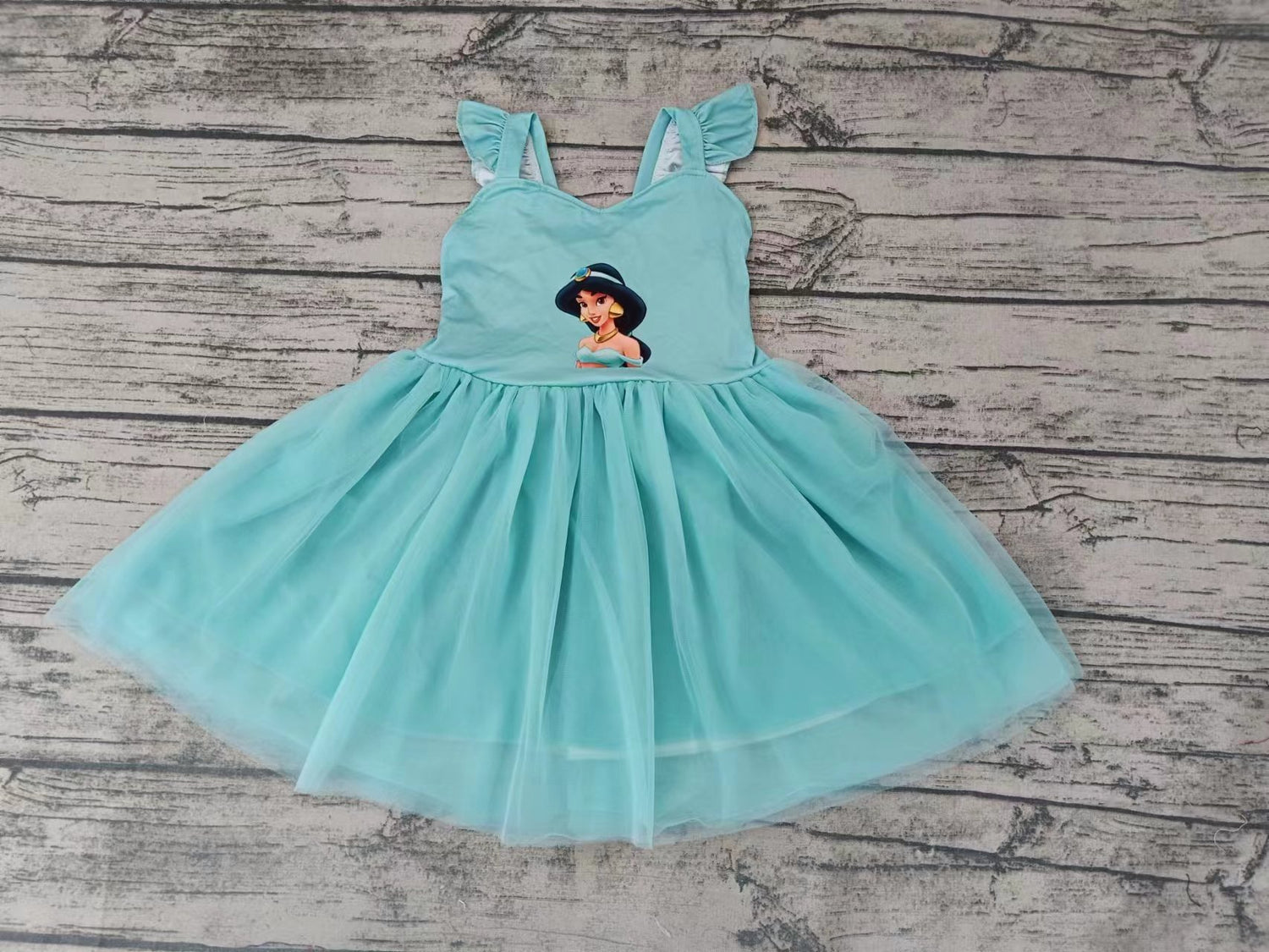 MOQ 5 Flutter sleeves light blue princess girls tulle dress
