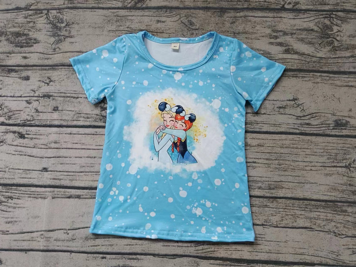 MOQ 3 bleached short sleeves ice princess girls shirt
