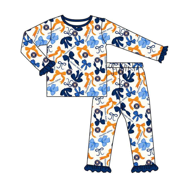 MOQ 3 Long sleeves blue bow H kids girls team pajamas
