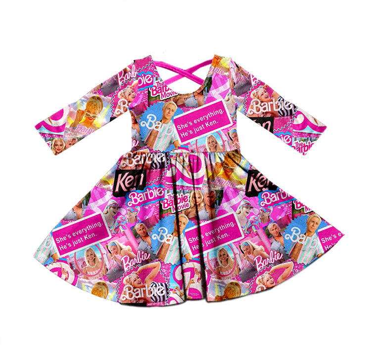 MOQ 5 hot pink long sleeves party girls dresses