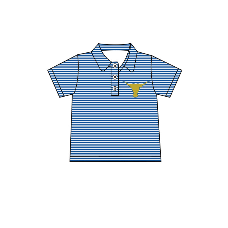 MOQ 3 pcs short sleeves blue stripe boys team polo shirt