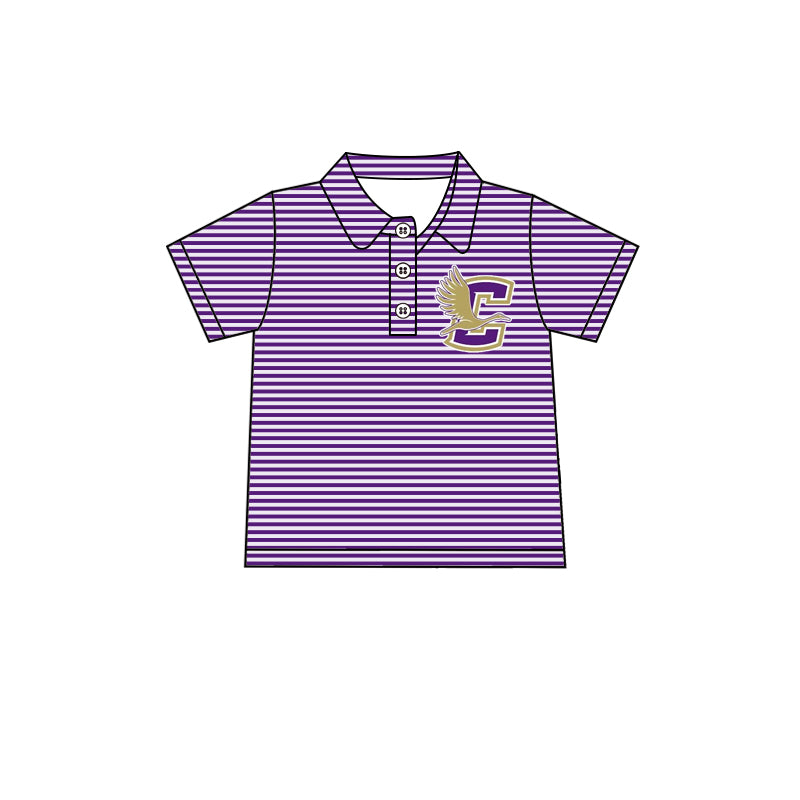 MOQ 3 pcs short sleeves purple stripe C boys team polo shirt