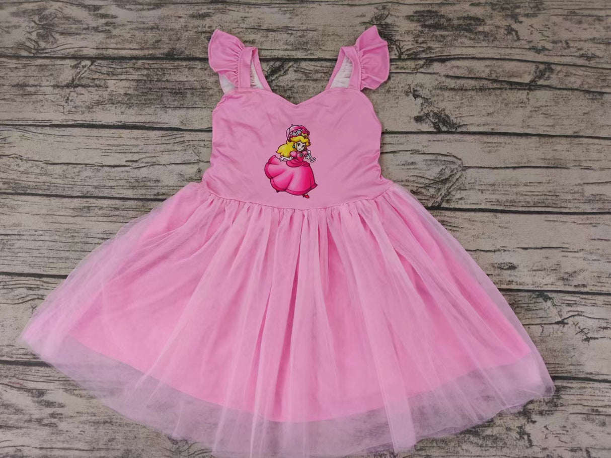 MOQ 5 Flutter sleeves game pink princess girls tulle dress