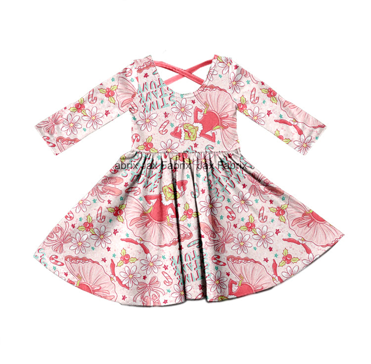 MOQ  5 pink green face dance girls Christmas dress