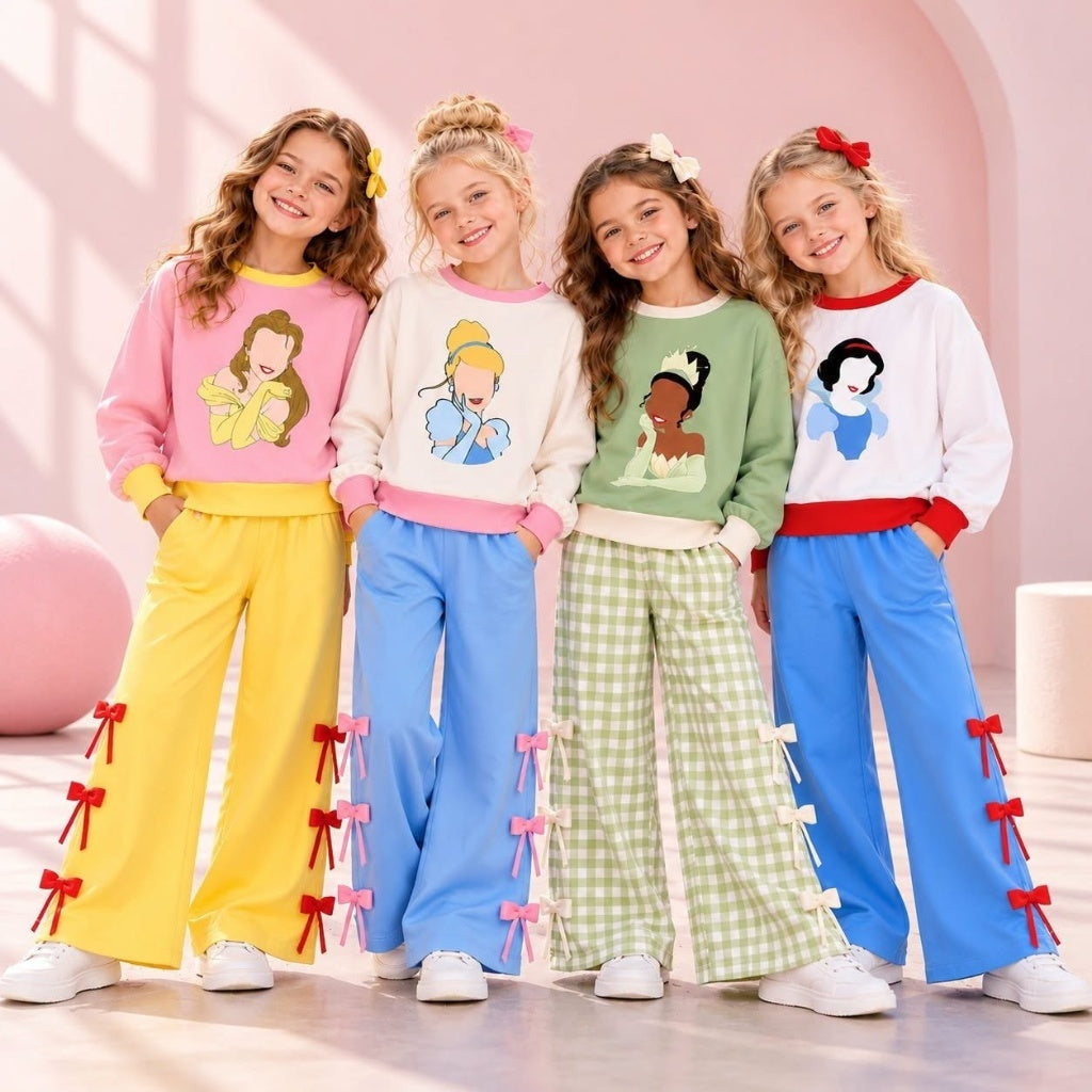 MOQ 5 Long sleeves princess top bow pants girls outfits