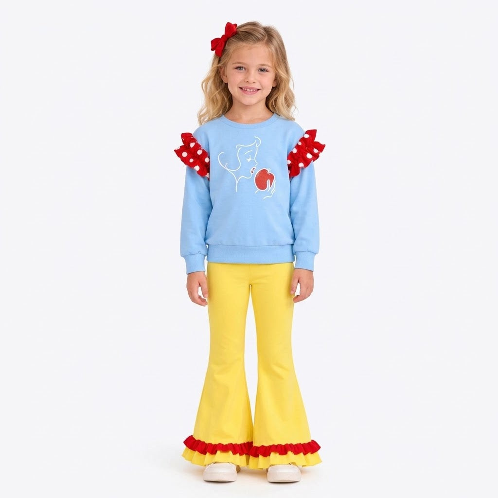 MOQ 5 Long sleeves princess ruffle top flare pants girls outfits