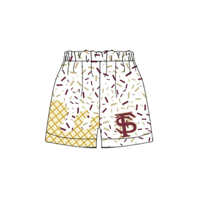 MOQ 3 pcs white maroon ice cream sprinkle kids boys team shorts