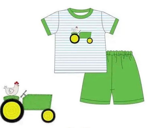Deadline April 27 chicken tractor top green shorts boys farm clothes