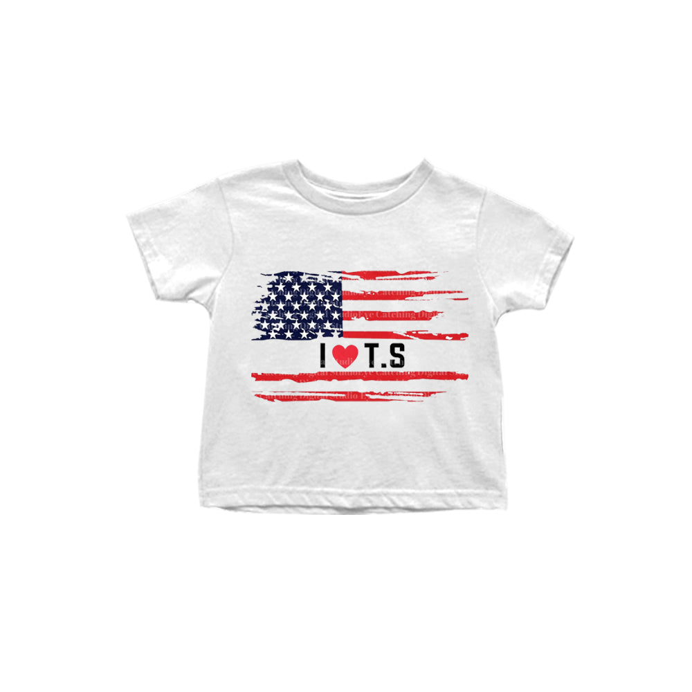 MOQ 3 White short sleeves I love flag singer girls shirt