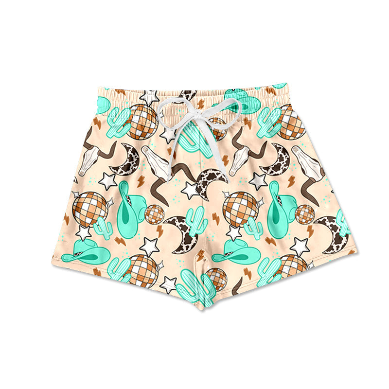 MOQ  3 bull skull cactus hat kids boys swim shorts