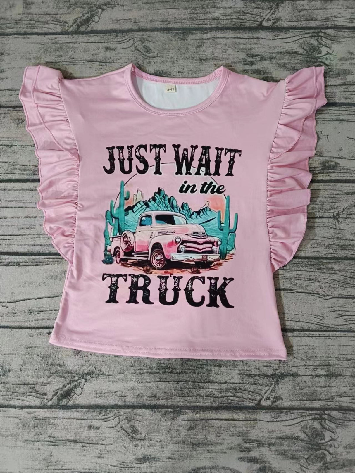 MOQ 3 pink flutter sleeves cactus just wait in the truck shirt