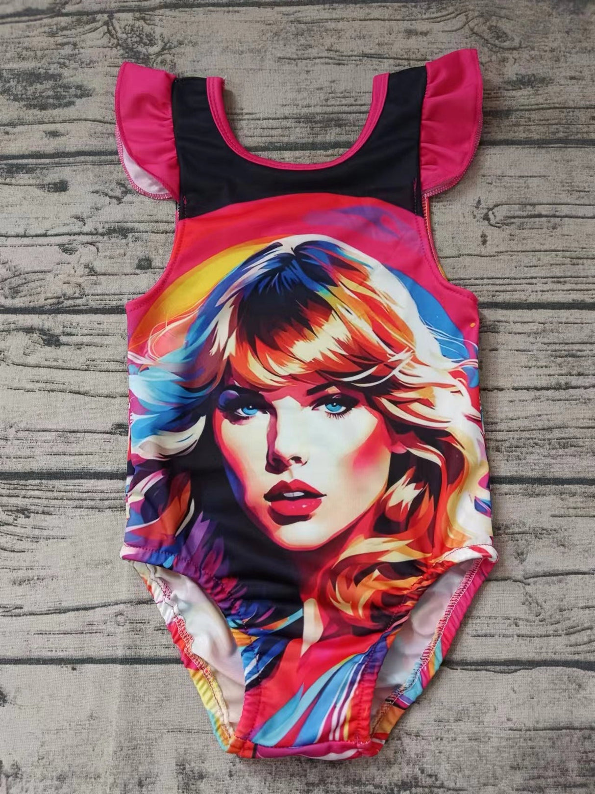 MOQ  3 Flutter sleeves one piece singer girls swimsuit