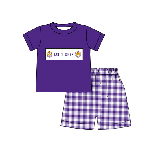 Deadline April 22 purple tigers top plaid shorts boys team outfits
