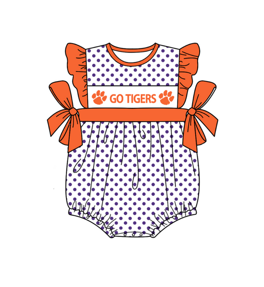 Deadline April 26 Flutter sleeves tiger polka dots baby girls team romper
