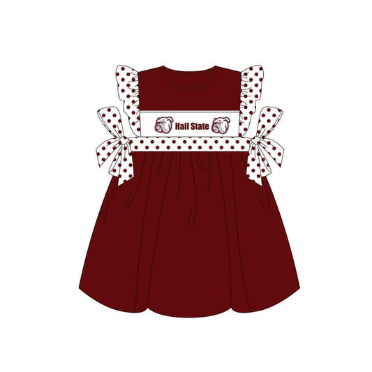 Deadline May 6 Maroon polka dots flutter sleeves girls team dress
