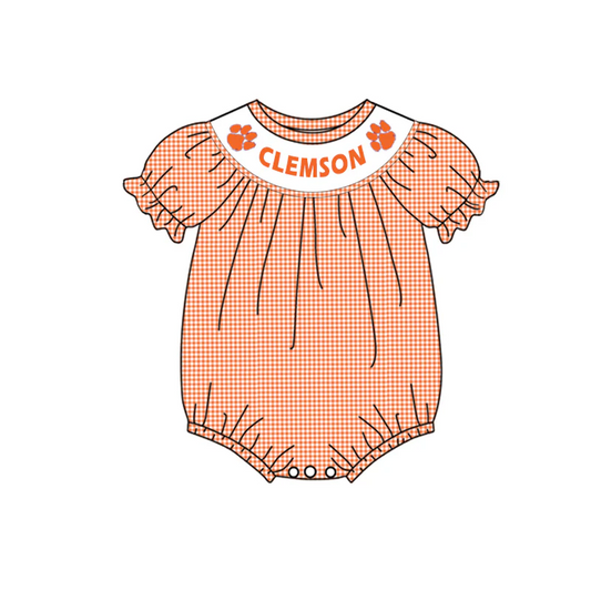 Deadline May 12 short sleeves plaid orange baby girls team romper
