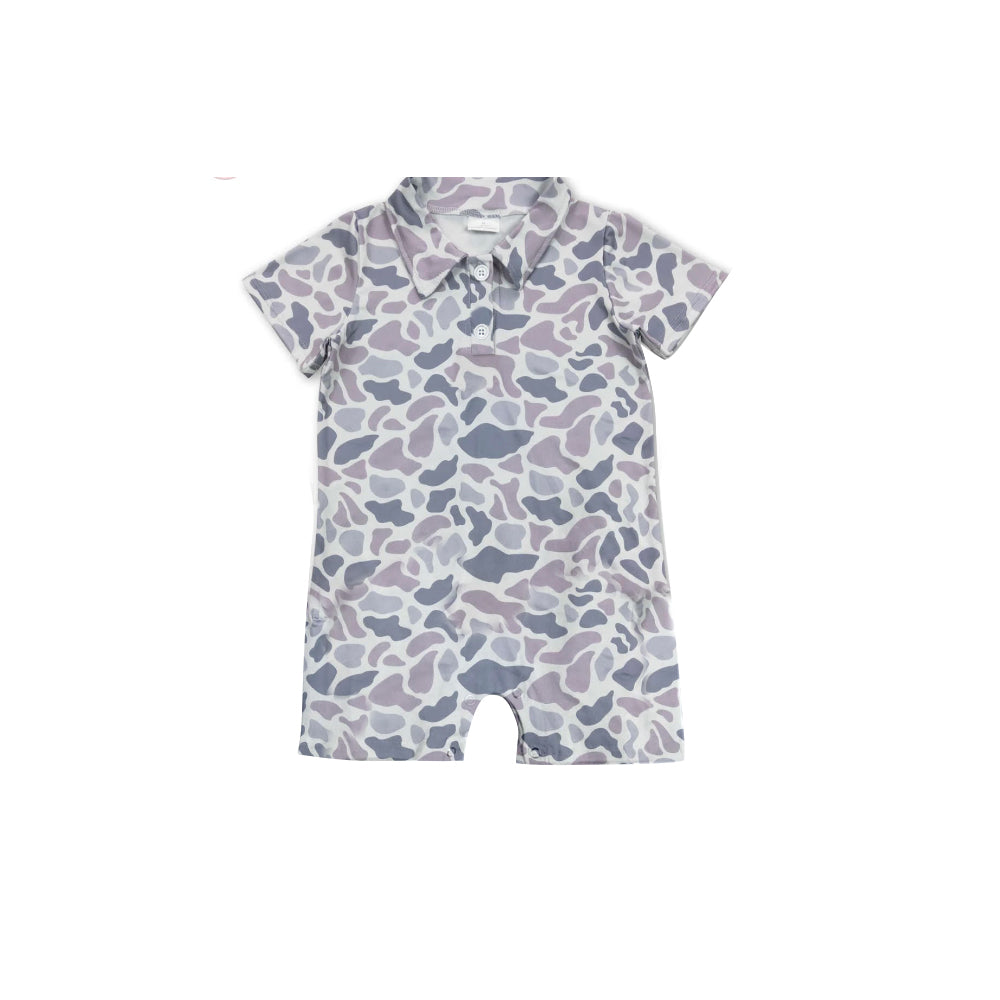 MOQ 3 PCS Grey camo short sleeves baby boy polo romper