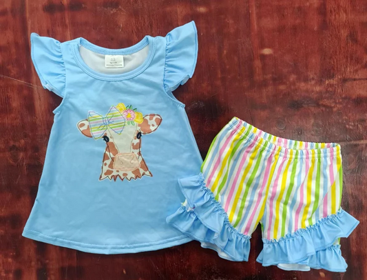 Deadline May 17 cows top stripe shorts girls clothing set