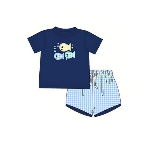 Deadline May 17 fish top plaid shorts boys clothing set