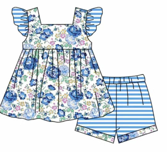 Deadline May 17 blue floral tunic stripe shorts girls clothes