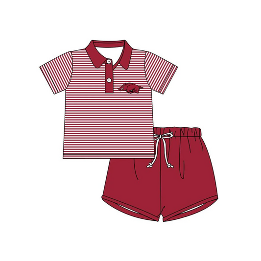 Deadline May 27 hogs stripe polo shirt shorts boys team set