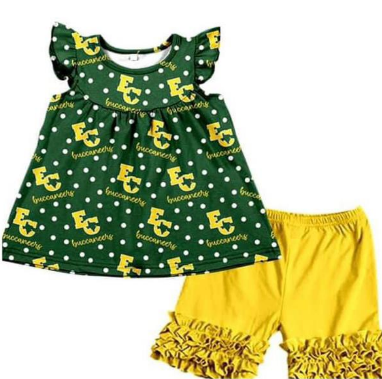 Deadline Aug 5 Green polka dots tunic shorts girls team outfits