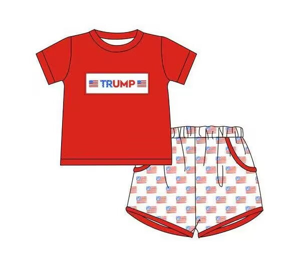 Deadline Aug 9 red short sleeves top flag shorts boys clothes