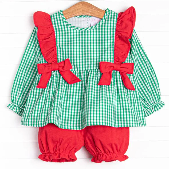 Deadline Aug 22 green plaid bow tunic shorts girls clothes