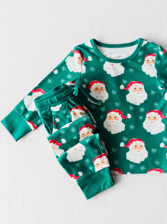 MOQ  5 green santa long sleeves kids Christmas pajamas