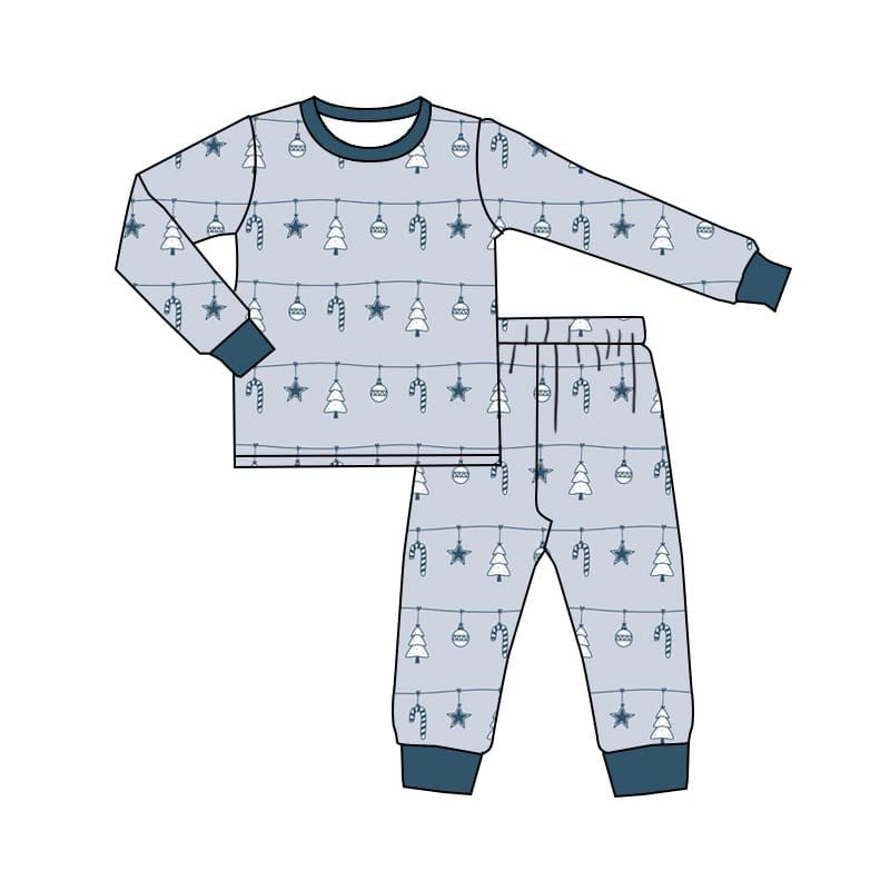 Deadline Aug 25 long sleeves blue Christmas boys bamboo pajamas