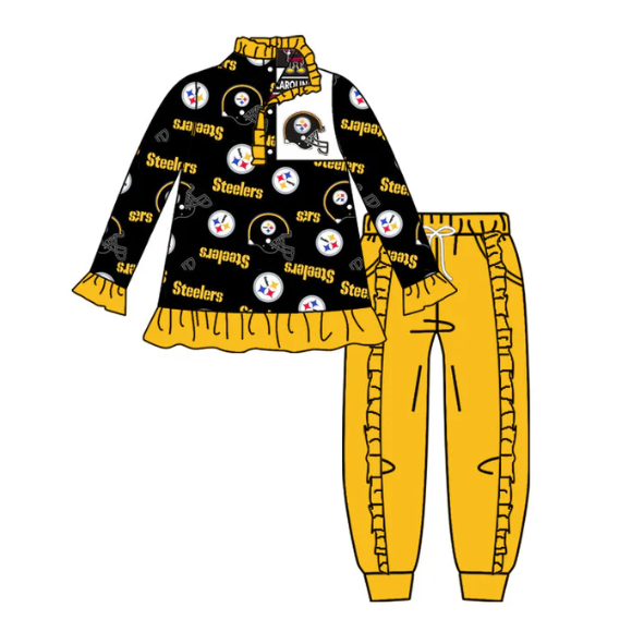 Deadline Sep 19 yellow ruffle zip pullover pants girls team outfits