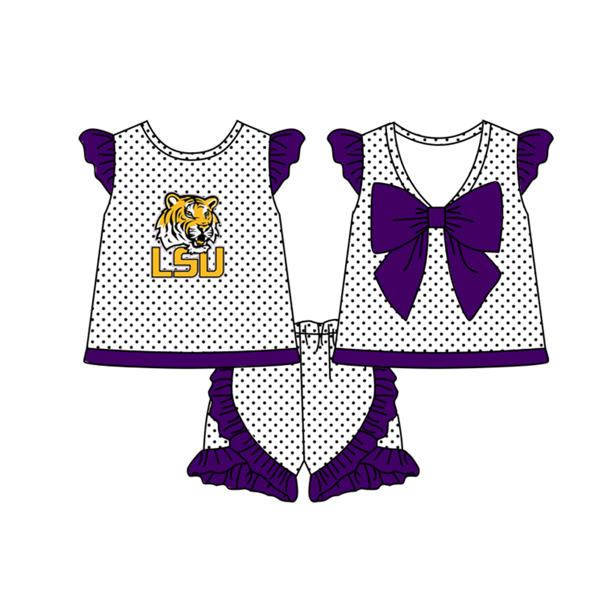 Deadline Aprial 9 purple tiger polka dots kids girls team clothes