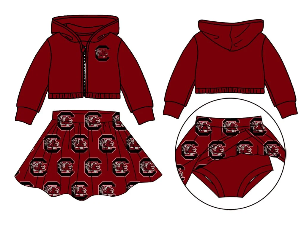 Deadline Sep 30 maroon hooded jacket skirt girls team clothes