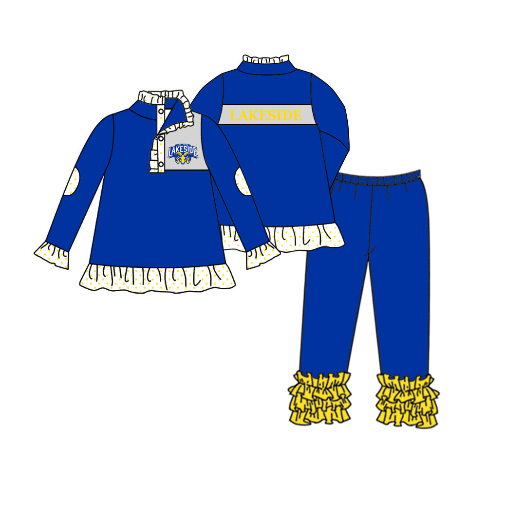 Deadline Nov 20 Blue ruffle pullover leggings girls team outfits