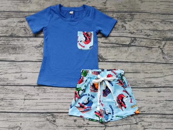 Deadline Dec 2 blue cotton top train pockets shorts boys clothes