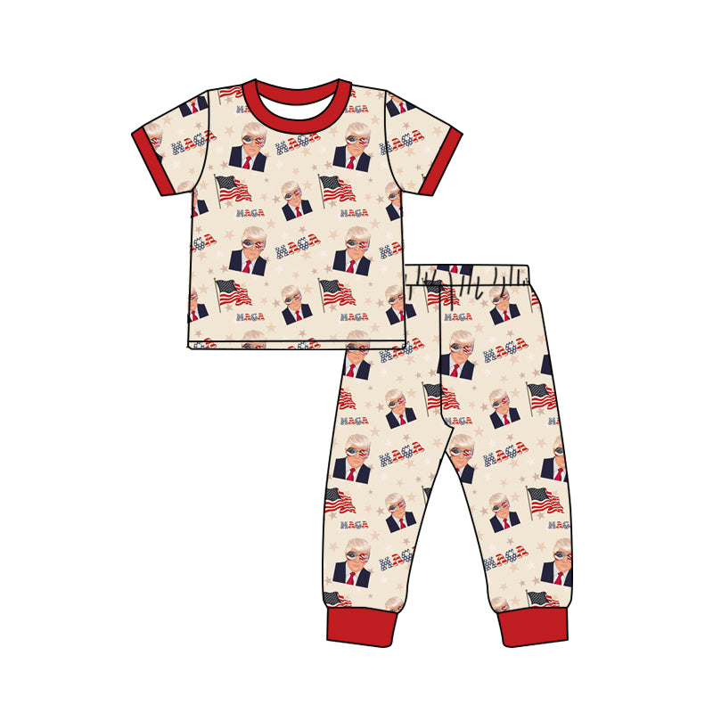 MOQ 3 pcs short sleeves flag stars baby kids pajamas