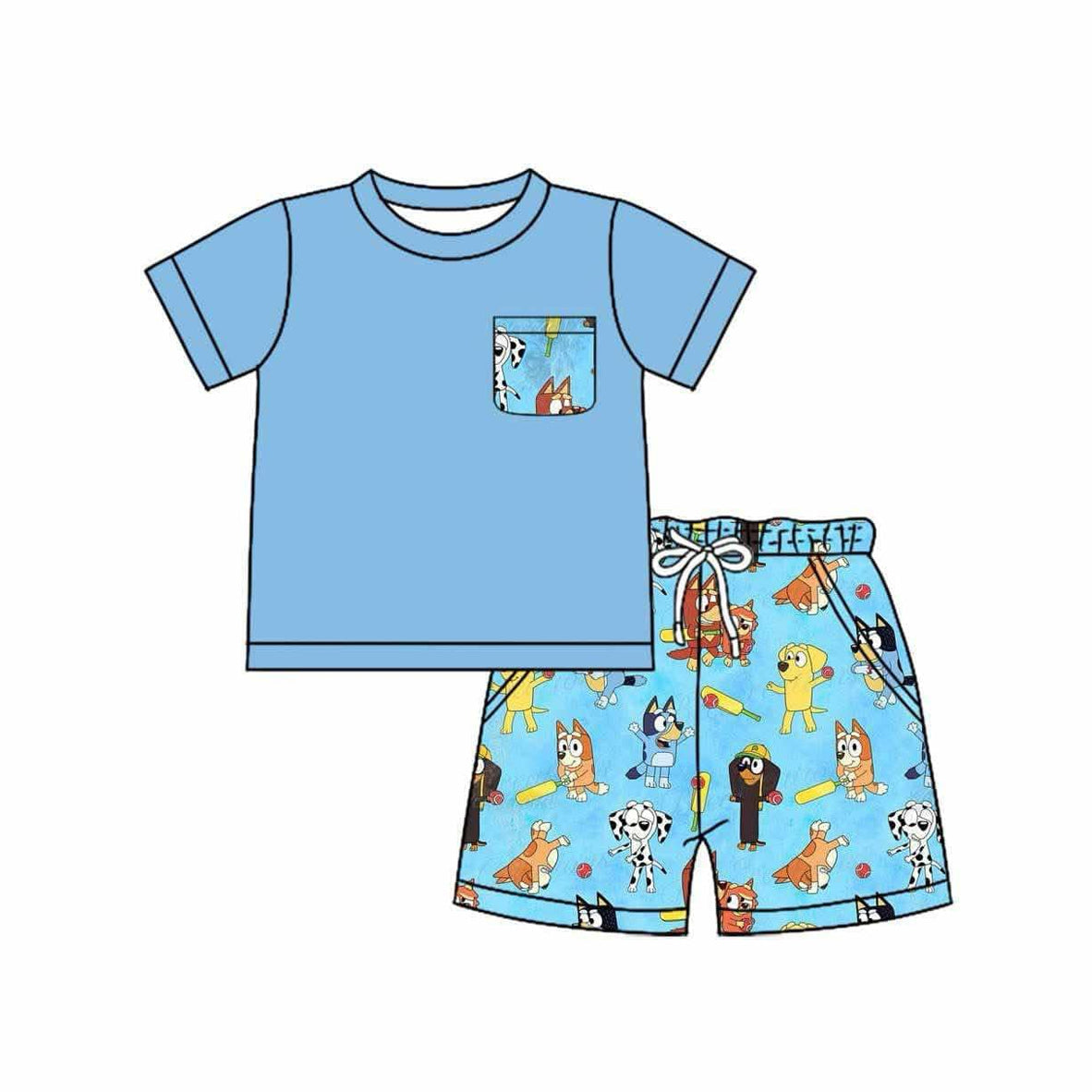 Deadline Feb 1 Blue short sleeves pocket top dog shorts boys clothes