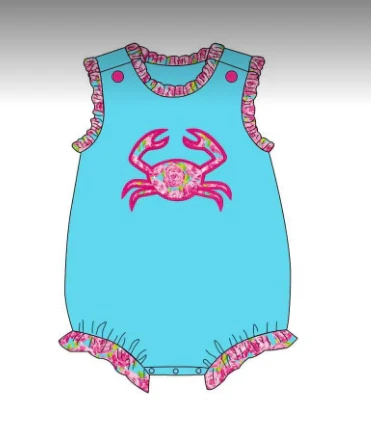Deadline Feb 4 sleeveless watercolor floral crab baby girls romper