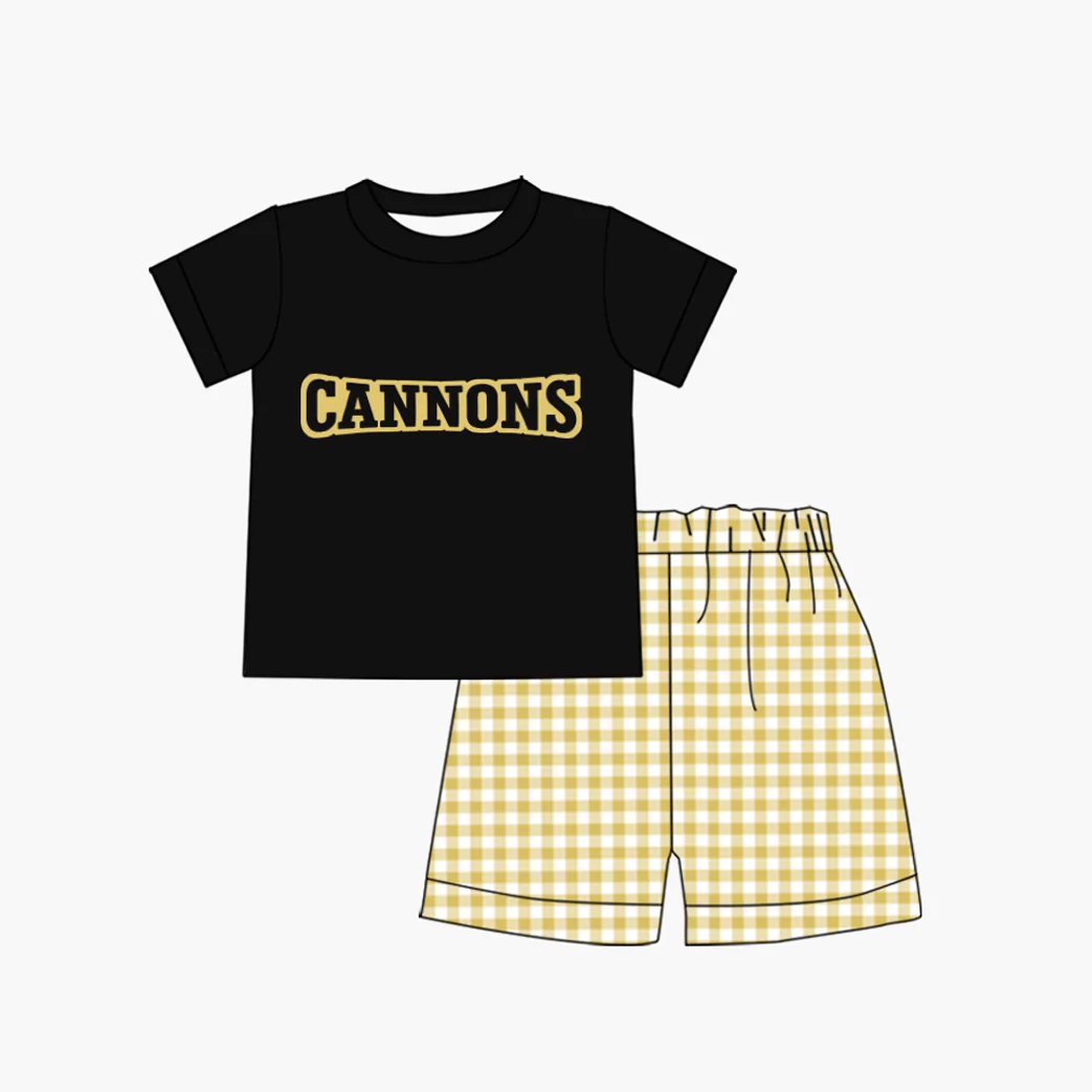 Deadline Feb 17 black top yellow plaid shorts boys team clothes