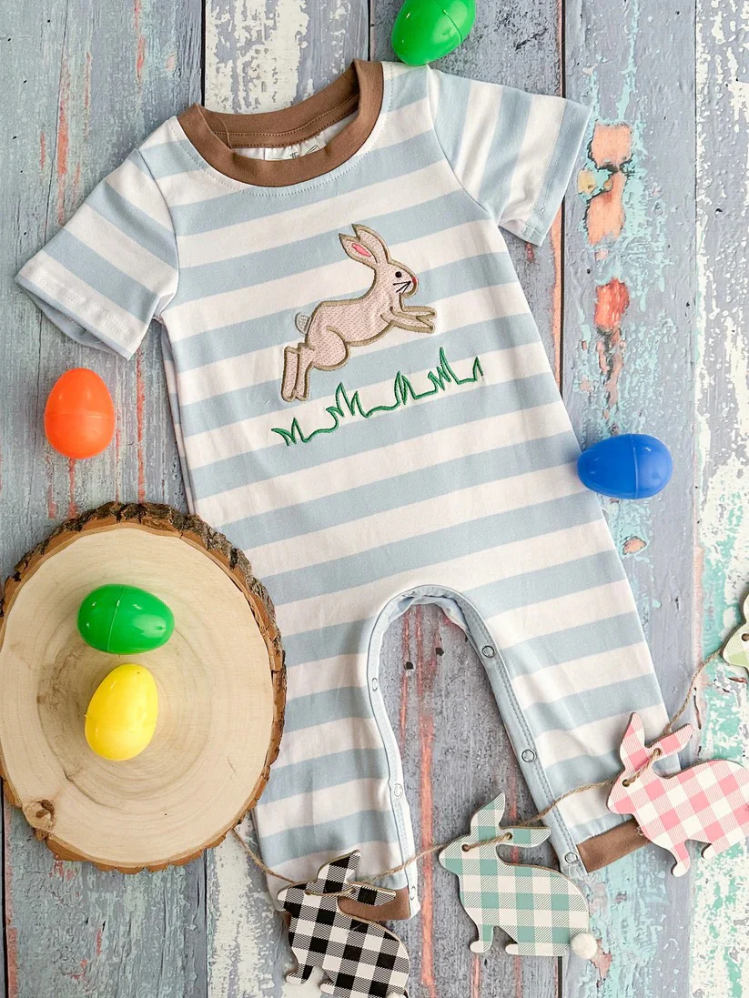 Deadline Feb 17 short sleeves bunny egg baby boys easter romper