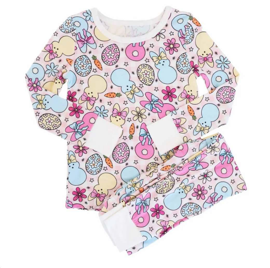 Deadline Feb 18 pink bunny eggs baby girls Easter pajamas