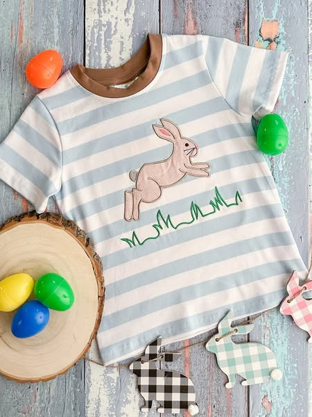 Deadline Feb 18 stripe short sleeves bunny boy Easter shirt