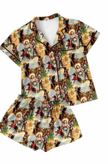 Deadline Feb 20 short sleeves rodeo cowgirl girls button down pajamas