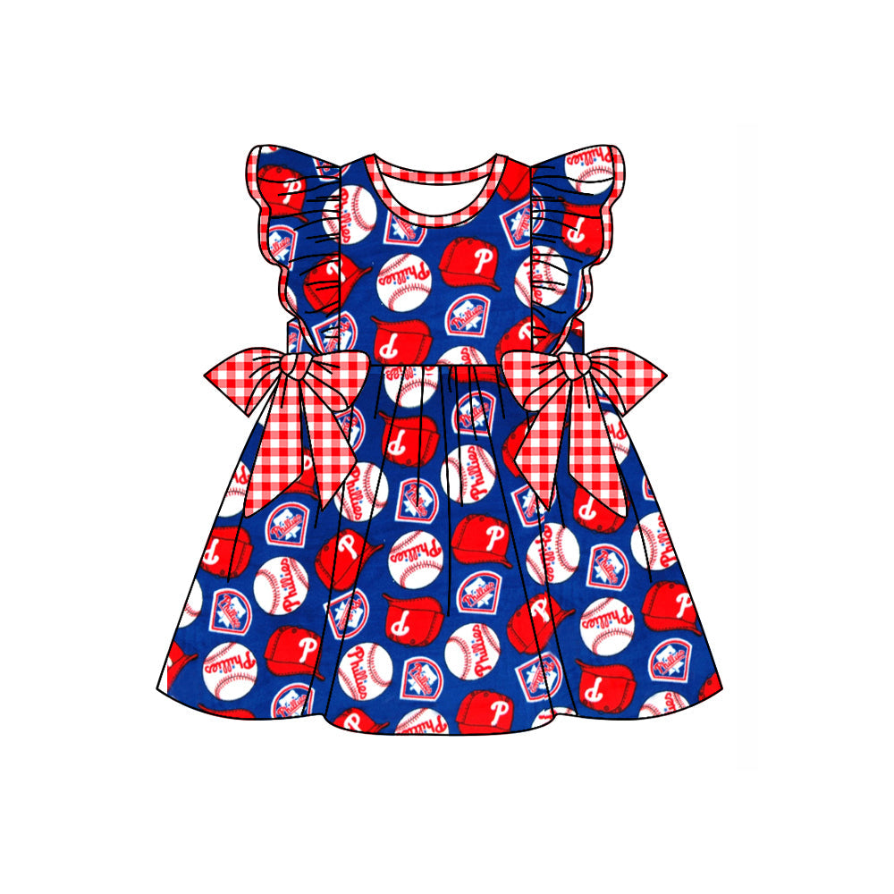 MOQ 3 pcs flutter sleeves baseball P kids girls team dress